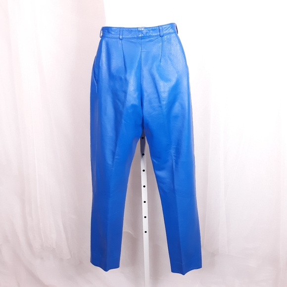 VINTAGE Vakko High-Rise Leather Pant S 4-6 Bright Blue - Picture 3 of 11